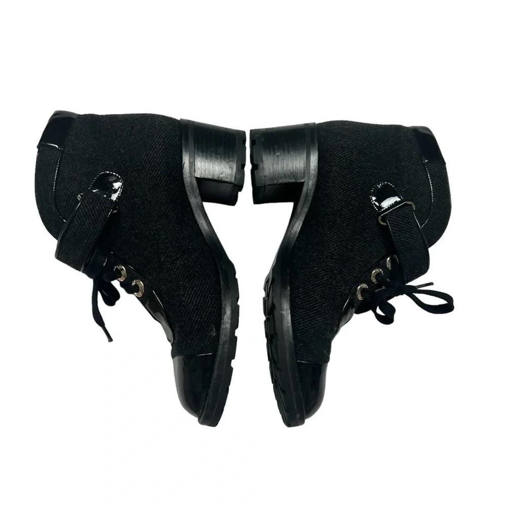 Chanel Runway Wool Moto Lace Up Boots 2008 Black
